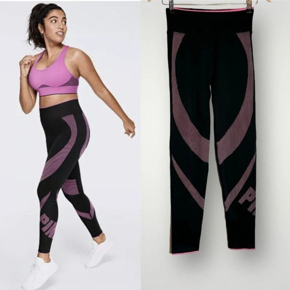 PINK Victorias Secret Active Seamless Leggings 28” Inseam Black Pink - Picture 1 of 7